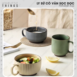 Ly cốc gốm sứ uống nước cà phê có vân sọc dọc