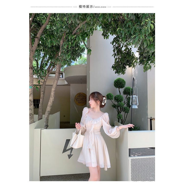Bubble sleeve white chiffon French dress summer 2022 new temperament high-quality waist fairy gentle dress