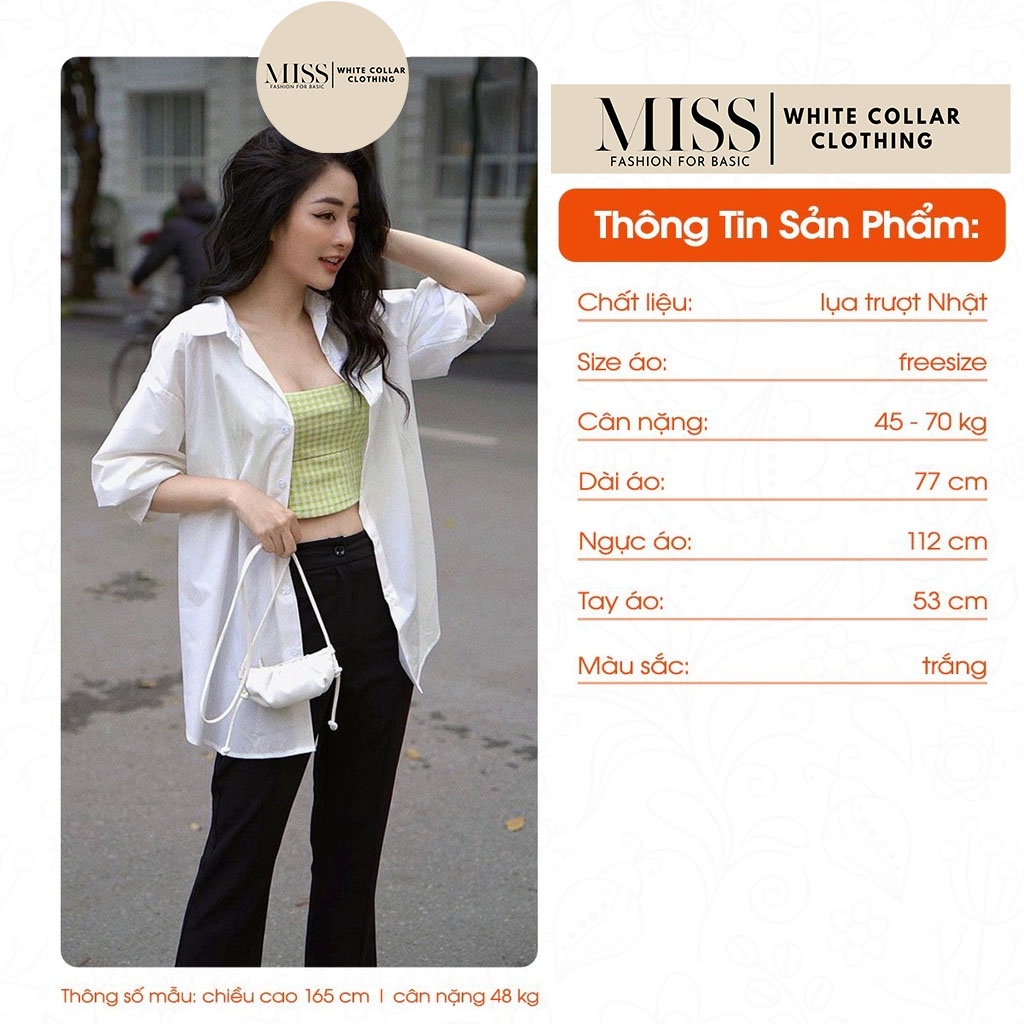 Áo sơ mi nữ, áo dài tay công sở form rộng vải lụa cao cấp, dáng dài phong cách Hàn MISS CLOTHINGS SM-10 | BigBuy360 - bigbuy360.vn