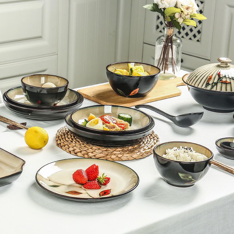 HOA - Bộ bát đĩa lá cành - Gốm sứ tráng men cao cấp