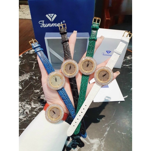 Đồng hồ nữ FUNMEI dây da chính hãng máy Nhật Miyota đính đá swarovski chắc chắn full box thẻ bảo hành 12 tháng