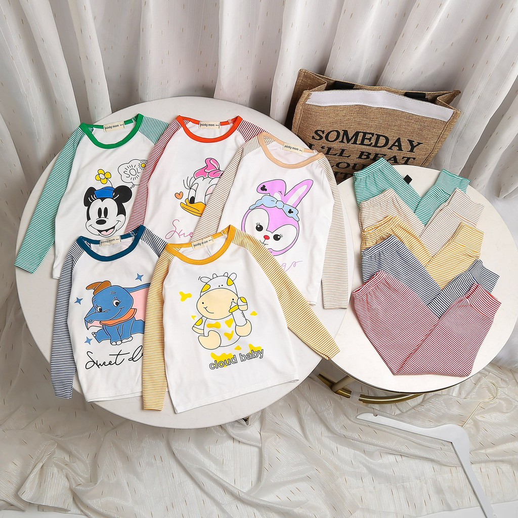 Bộ Thu Đông Minky Mom Cho Bé  Bộ Sọc Cười Dài Tay Cho Bé Trai Bé Gái  Chất Cotton Cao Cấp Siêu Co Giãn