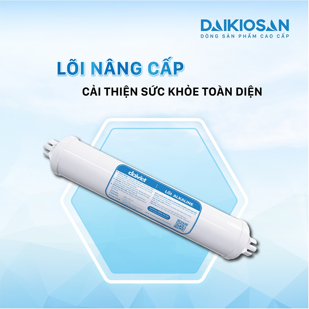 Lõi lọc nâng cấp Alkaline Đại Việt - Ổn định pH, trung hòa axit, chống oxi hóa - Dùng cho máy lọc nước Daikiosan, Makano