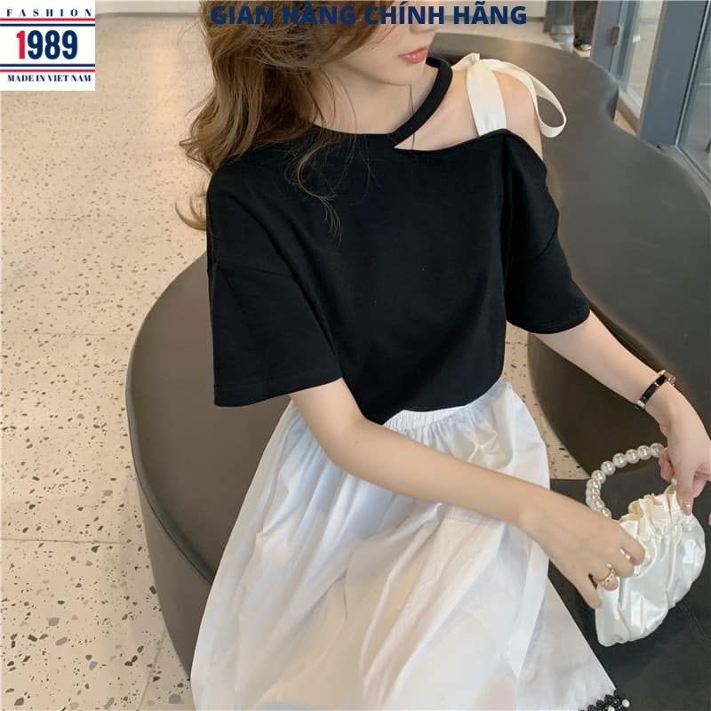 Áo thun nữ khoét vai buộc nơ kiểu dáng hàn quốc cực xinh choker ulzzang -PHƯƠNG VŨ 1989
