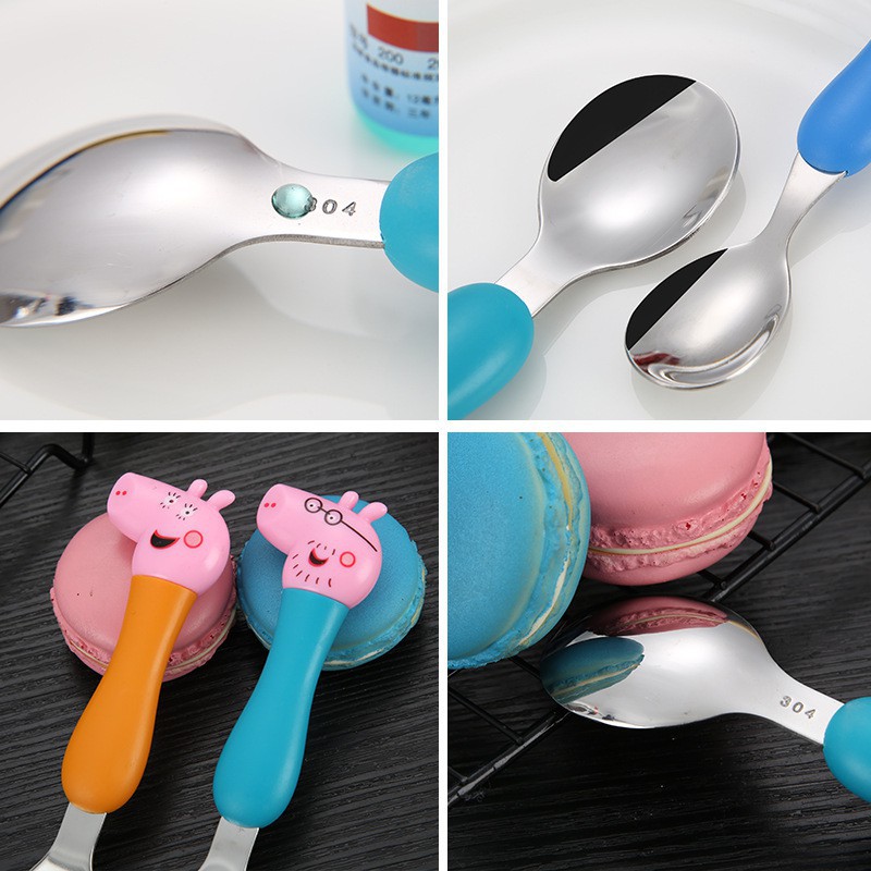 Muỗng nĩa bằng thép không gỉ có chuôi hình chú heo peppa cho bé