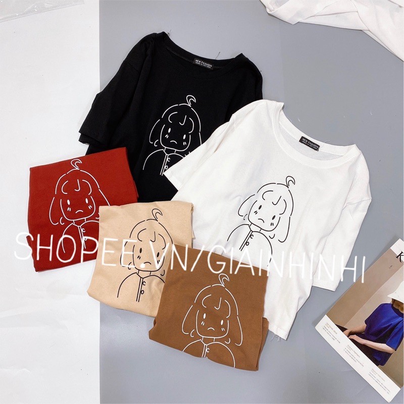 Áo phông croptop dáng rộng in hình cô gái, Áo phông form rộng dáng ngắn AT1997 - NhiNhi Shop