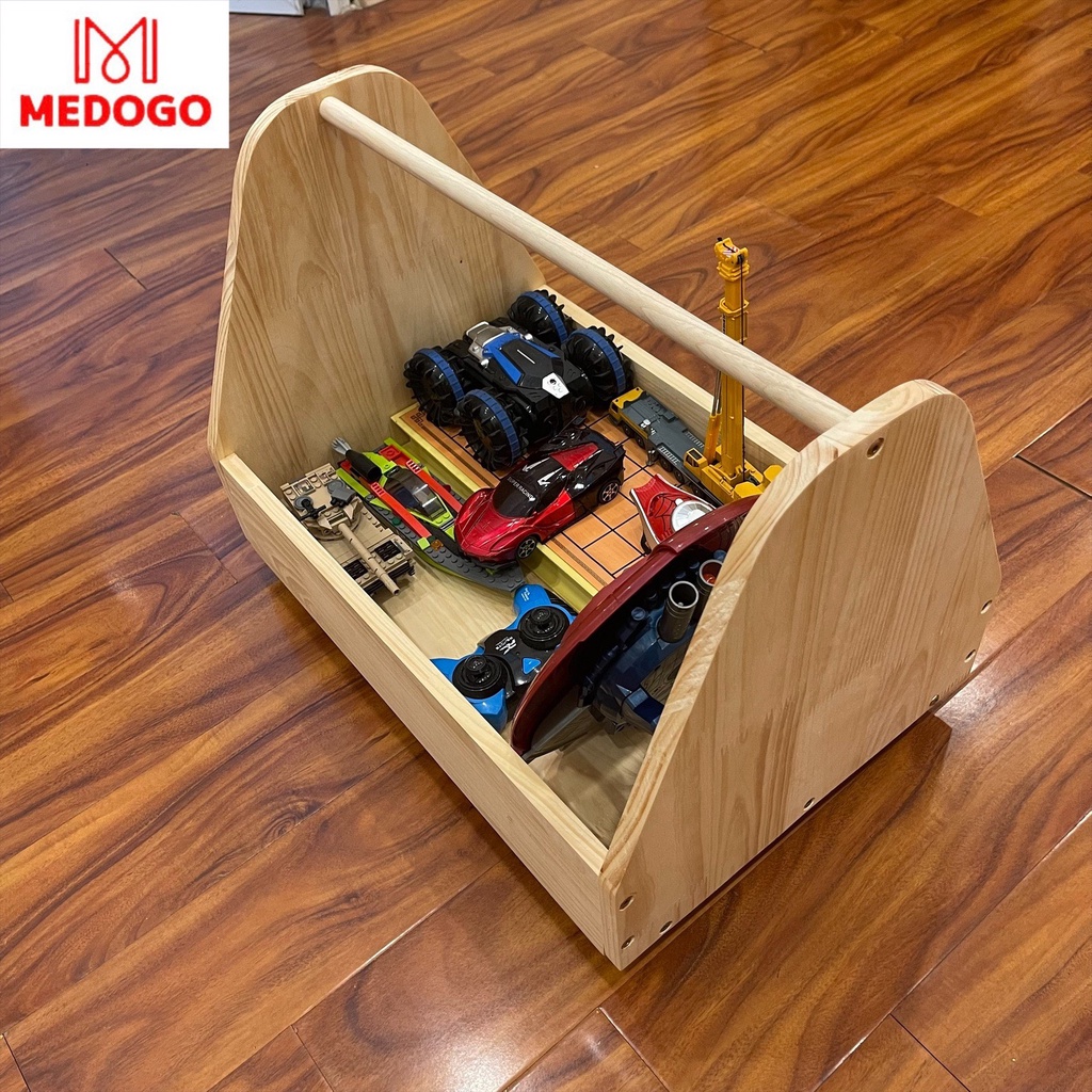 Kệ gỗ đựng đồ chơi MEDOGO có bánh xe di chuyển tiện lợi chất liệu gỗ thông nhập khẩu an toàn cho bé