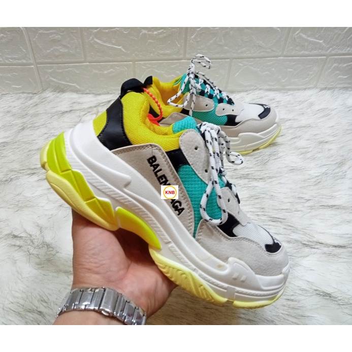 [Tăng tất + Freeship] GIÀY BALENCIAGA Triple S thể thao nam nữ sneaker cao cấp vàng phối xanh chữ thêu, size 36-43....