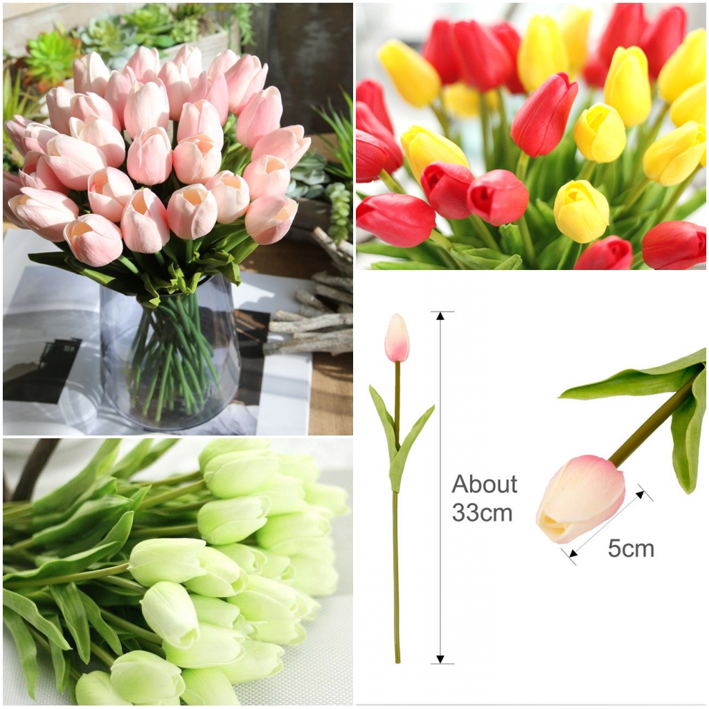 Bộ 10 bông hoa tulip giả thiết kế trang trí nhà cửa phòng khách theo phong cách Châu Âu