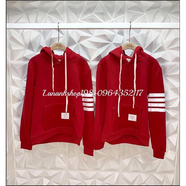 Áo hoodie THOM đỏ cho nam và nữ, chất nỉ tàu cực đẹp, áo mặc mùa giáng sinh , áo tết cực hot