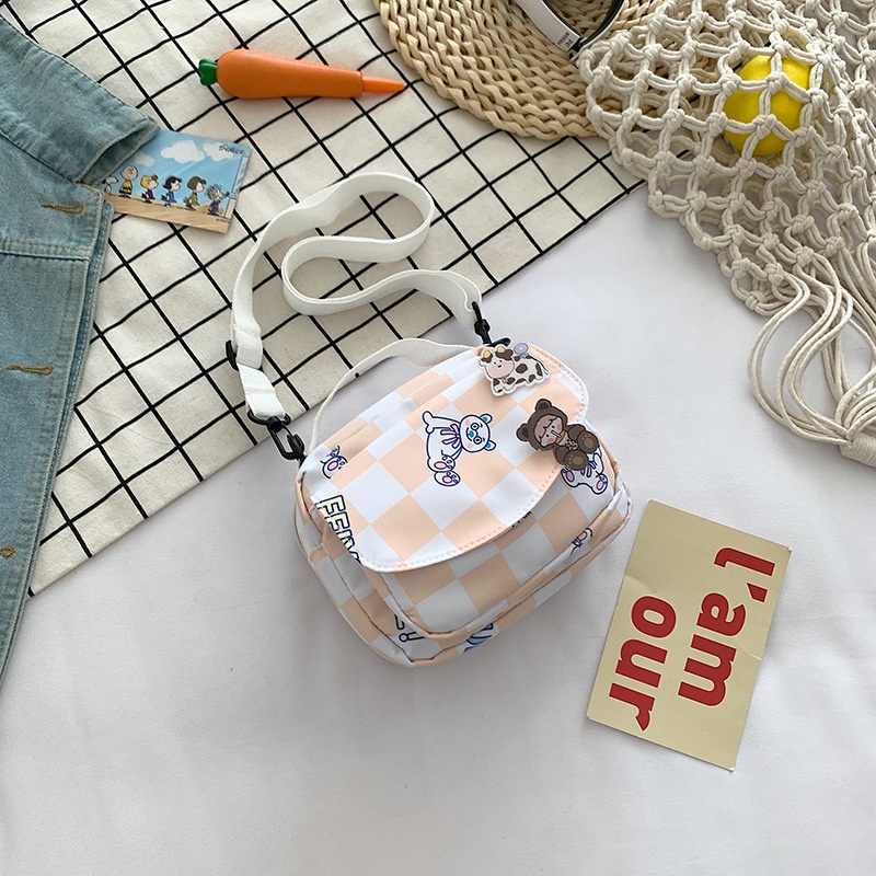Túi Đeo Chéo Vuông Nhỏ Đựng Điện Thoại Sức Chứa Lớn In Họa Tiết Caro Dễ Thương Cho Nữ