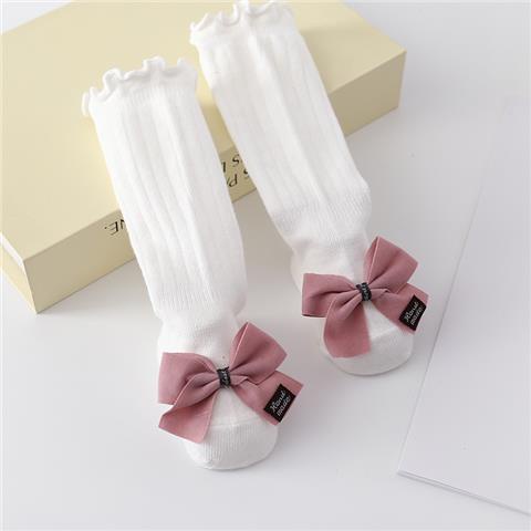 [Hàng Có Sẵn] Vớ Cotton Trơn Dài Qua Gối Đính Nơ Phong Cách Công Chúa Ngọt Ngào Cho Bé Gái