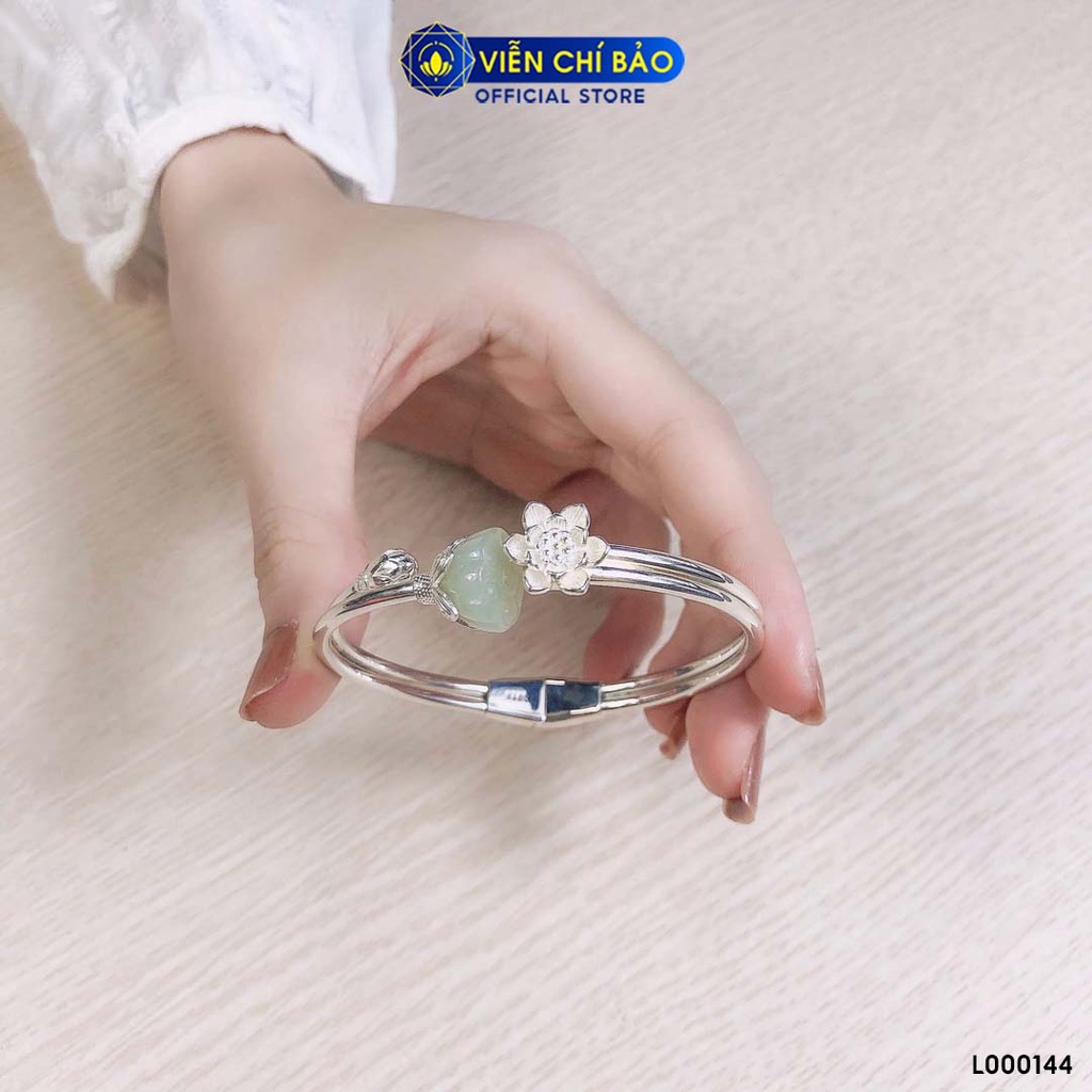 Kiềng tay bạc nữ Đài sen bạch ngọc bạc chất liệu Thái S925 thời trang phụ kiện trang sức nữ Viễn Chí Bảo L000144