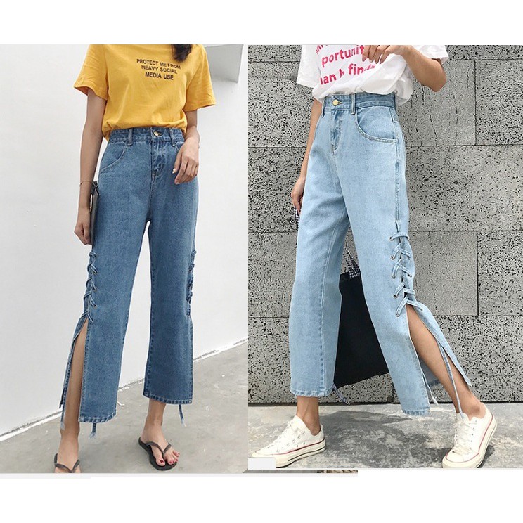 Quần jean lửng cột dây 2 ống C034