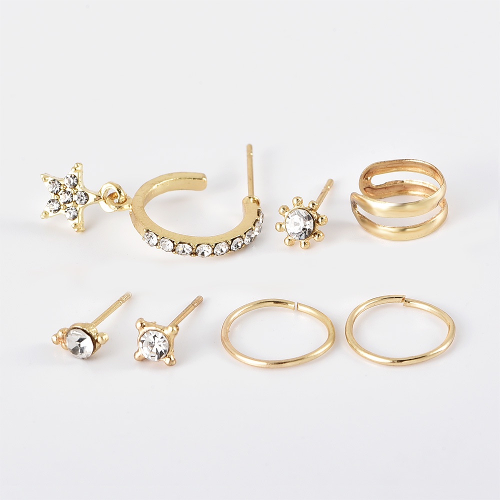 Bộ Khuyên Tai Tròn Mini Đơn Giản Màu Vàng/Bạc Họa Tiết Bướm/Bướm Đính Đá Dành Cho Nam Và Nữ