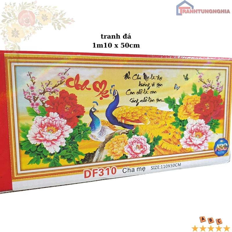 Tranh đính đá, tranh thêu chữ thập cha mẹ 1m10 x 50cm