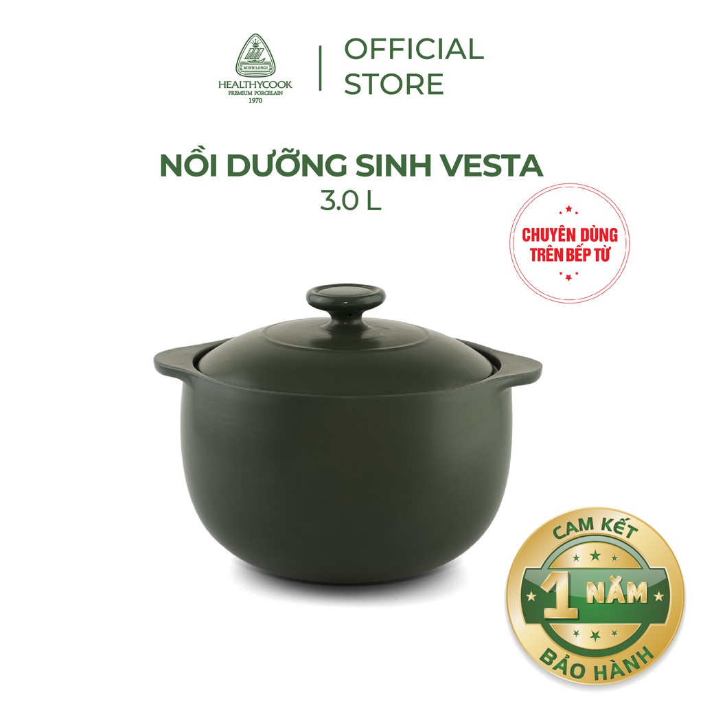 Nồi dưỡng sinh Vesta 3.0 L Minh Long + nắp (CK) (bếp từ)- Healthy Cook- Xanh Rêu