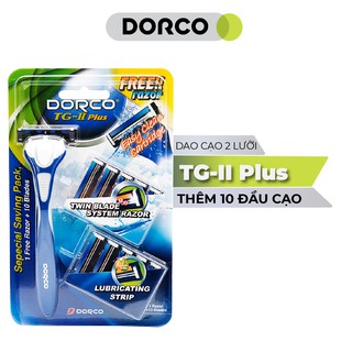 Dao Cạo Râu 2 Lưỡi Dorco TG-II Plus System + 10 Đầu Cạo Thay Thế TNA 3004 (đầu lưỡi màu ngẫu nhiên)
