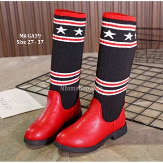 Bốt cổ len sành điệu cho bé gái 3 đến 12 tuổi dáng dài đến đùi gối phong cách Âu Mỹ GA39