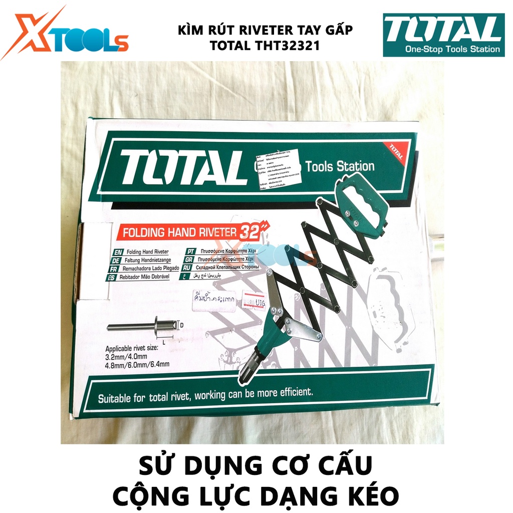Kìm rút riveter chuyên nghiệp tay gấp Total THT32321 | 8&quot; Kềm đa năng kích thước 32&quot; (815mm), kích thước áp dụng  2.4mm,