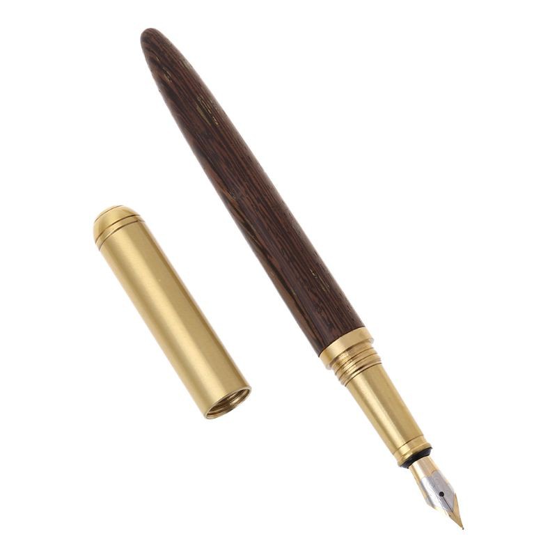 Bút máy ký tên ngòi nhỏ 0.7mm vỏ gỗ và đồng phong cách Vintage sang trọng cho văn phòng du lịch