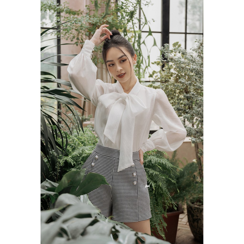[Mã LT50 giảm 50k đơn 250k] Quần short kẻ JM đính hai hàng cúc QS07525