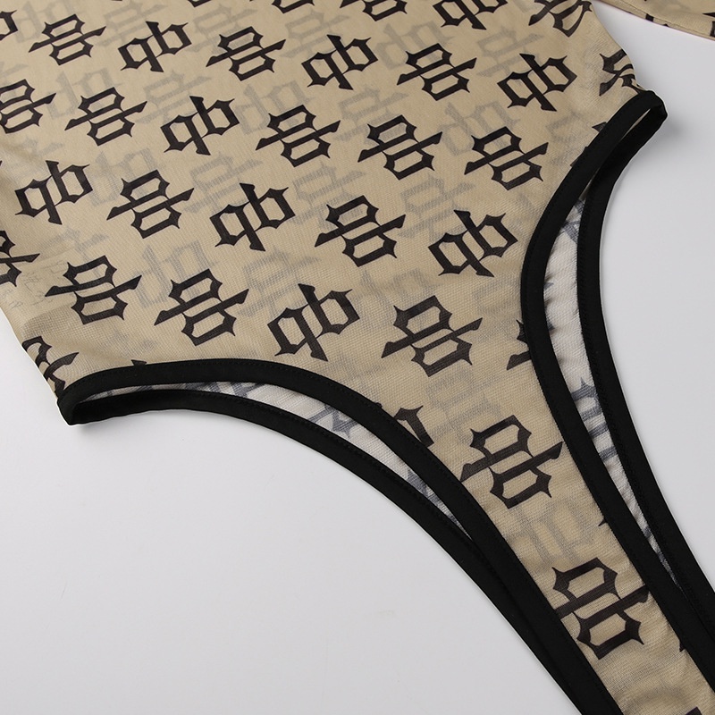 DUNEA Bộ áo liền quần dài tay chất lướI in họa tiết thờI trang quyến rũ dành cho nữ