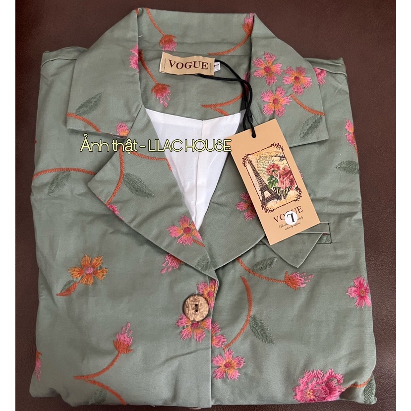 LILAC- Set áo quần xanh hoa thêu QCCC Hàng Loan Lâm