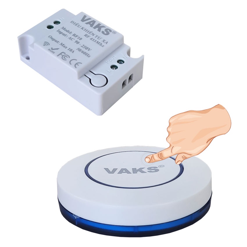 Bộ công tắc điều khiển từ xa xuyên tường, tần số cao 433Mhz, 220V 1000W - RF10 và remote nút nhấn tròn RM-C