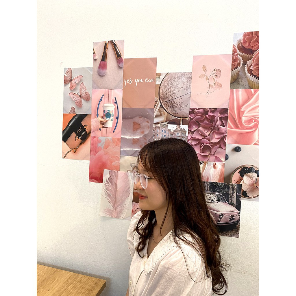 Postcard dán tường decor cute vintage sticker decal theme Hồng Hường Mẫu 3 1303