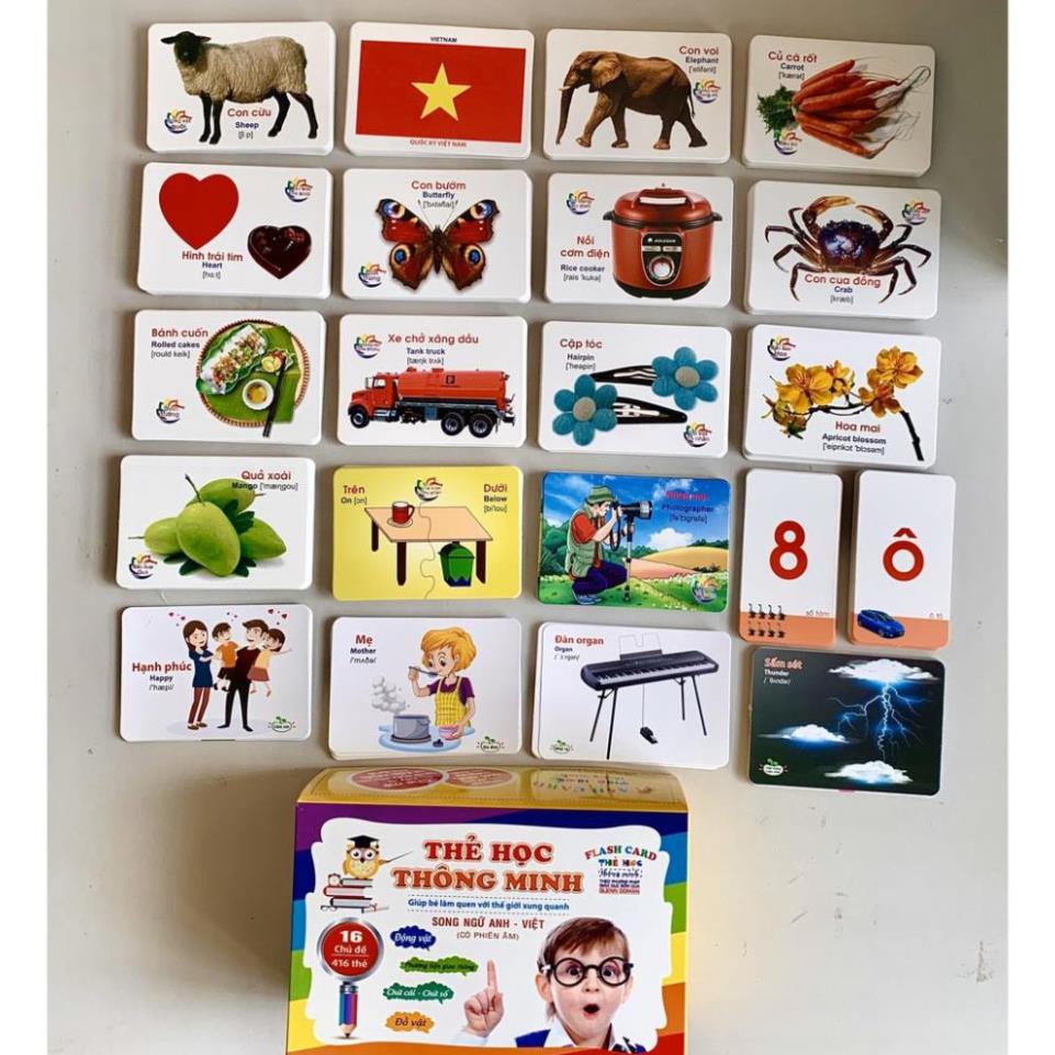 Bộ Thẻ Học Thông Minh cho bé 16/18 Chủ Đề thẻ học Glenn Doman loại to song ngữ Flashcard tiếng Anh