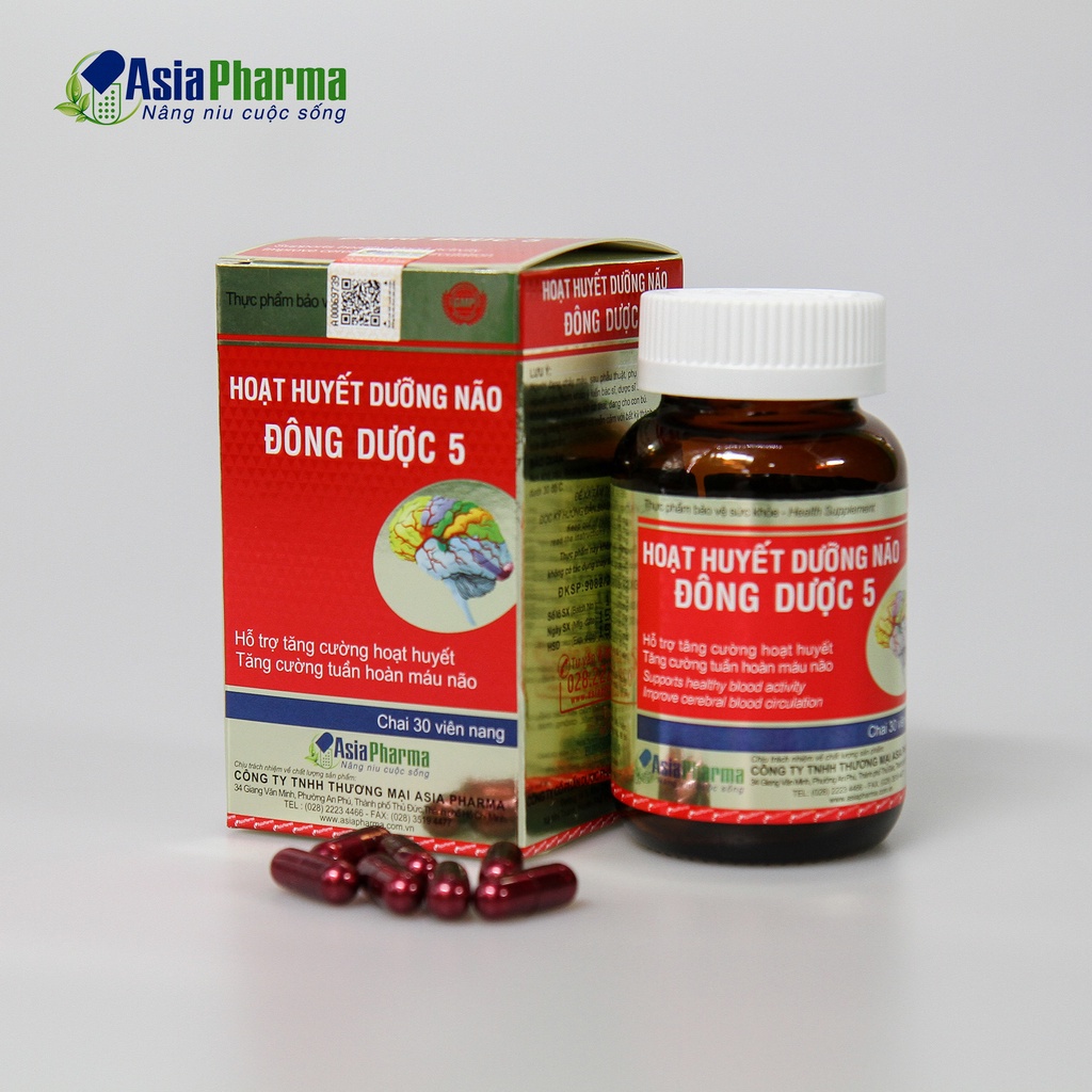 Viên uống hoạt huyết dưỡng não Đông Dược 5 Asia Pharma hỗ trợ thiểu năng tuần hoàn não - Hộp 30 viên