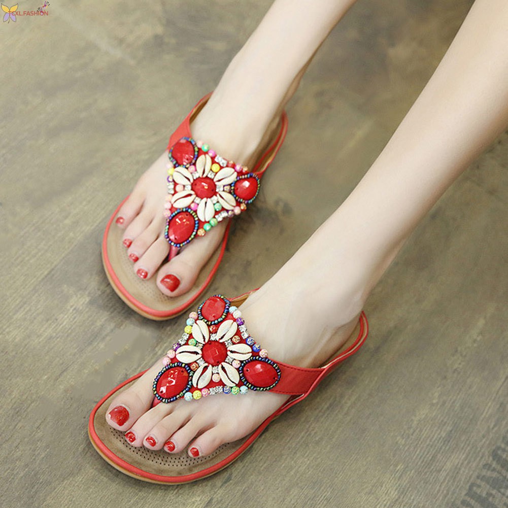 Xăng đan Xỏ Ngón Đính Hạt Phong Cách Bohemian Cho Nữ