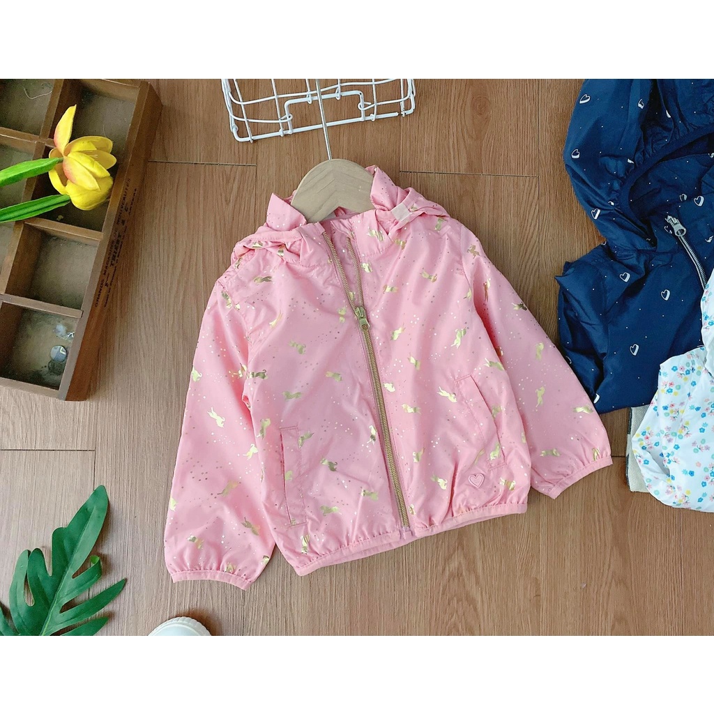 Áo gió bé gái dư xịn hai mầu tím than, hồng size 18m-8 tuổi