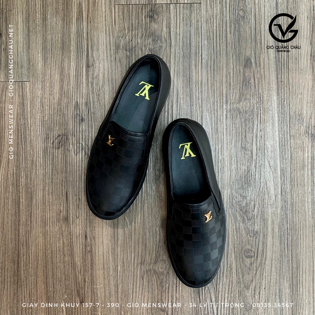 Giày Slipon Nam Đính Khuy Đen 157-7 Cao Cấp