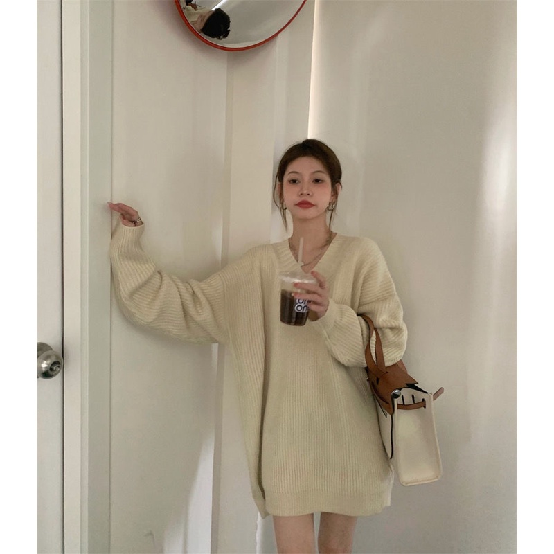 Áo sweater Dệt Kim Dáng Rộng Cổ Chữ V Thời Trang Thu Đông 2022 Cho Nữ