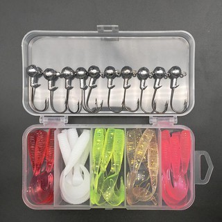 Combo 30 mồi mềm jig head và 10 lưỡi câu, mồi mềm mini câu lure chẽm lóc, mồi giả tôm mềm câu cá đối cá biển siêu nhạy