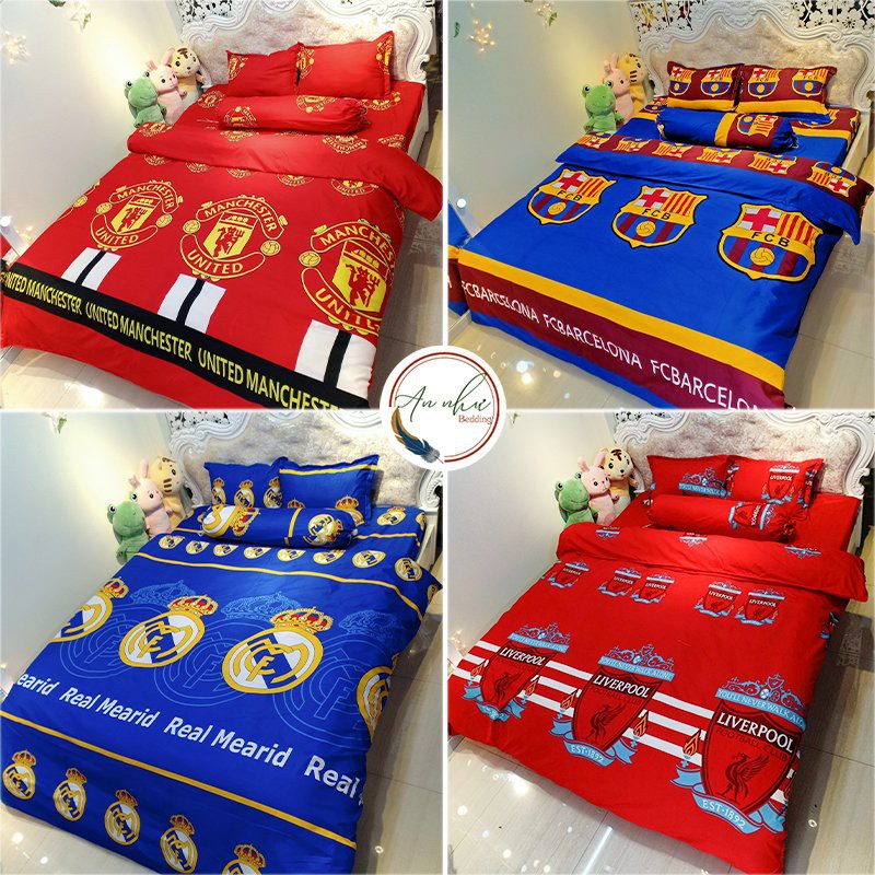 Bộ chăn ga gối bóng đá 💖m6/m8/2m💖 vỏ chăn ga gối poly, bộ ga giường 5 món Gia Long Home
