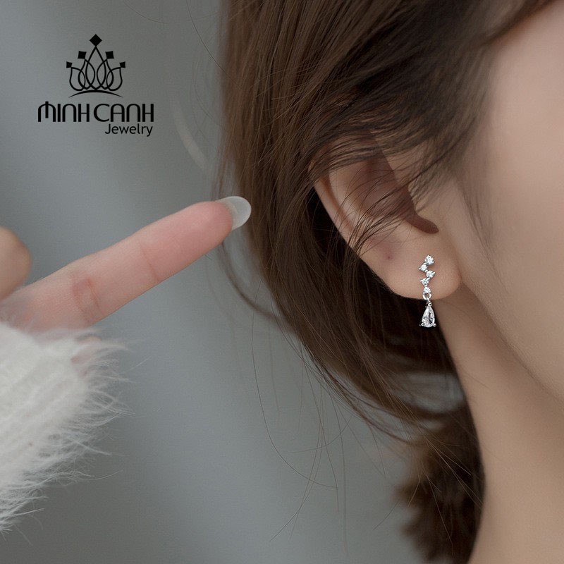 Bông Tai Bạc Zíc Zắc Thả Đá - Minh Canh Jewelry