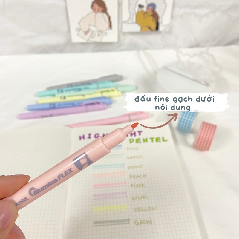 (lẻ cây) BÚT ĐÁNH DẤU 2 ĐẦU HIGHLIGHT PENTEL MÀU PASTEL