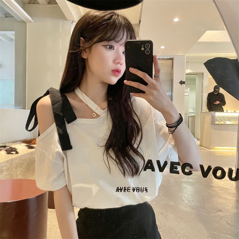 Áo Thun Crop Top Tay Ngắn Hở Vai Phong Cách Hàn Quốc Thời Trang Mùa Hè Mới Cho Nữ