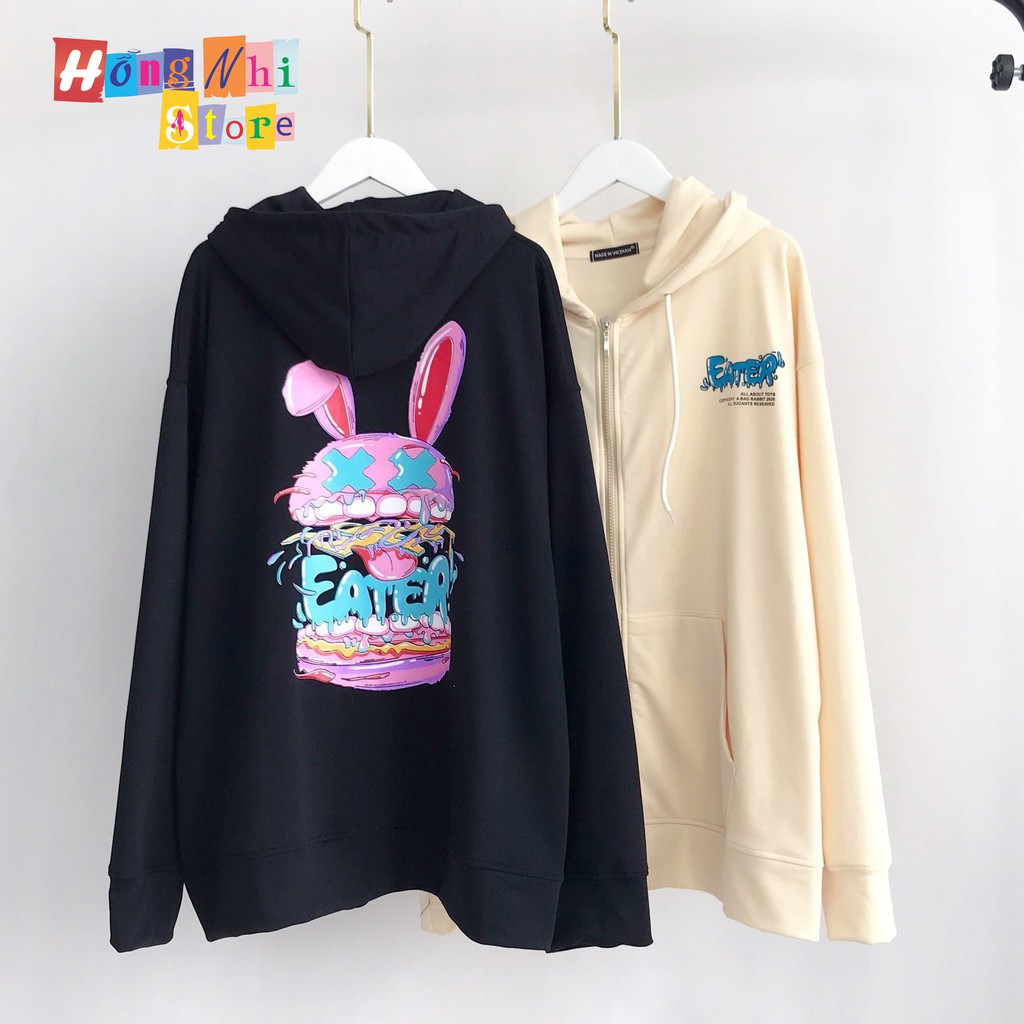 Áo Hoodie Zip In Hình Thỏ Hồng 2 Dáng Rộng - Khoác Hoodie Dây Kéo In Hình Unisex - MM