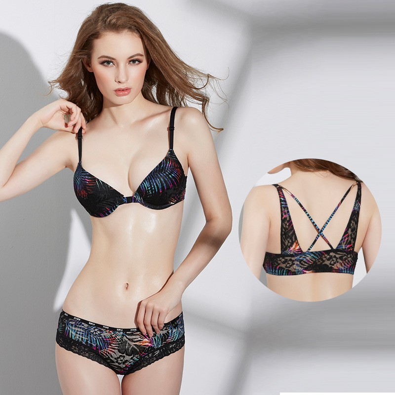 Bộ Đồ Lót Nâng Ngực VJ Cài Trước Họa Tiết Đây Đan Lưng Cao Cấp 8001
