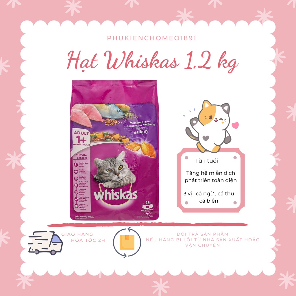 Thức ăn cho mèo lớn Whiskas túi 1.2kg