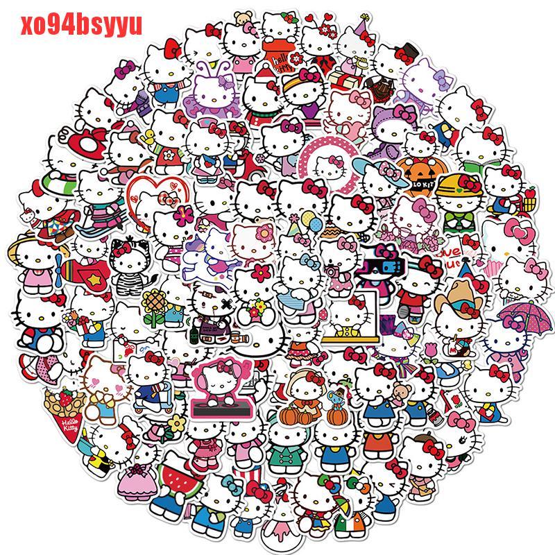 Set 100 Sticker Hello Kitty Dán Laptop Ván Trượt Bằng PVC xo94bsyyu