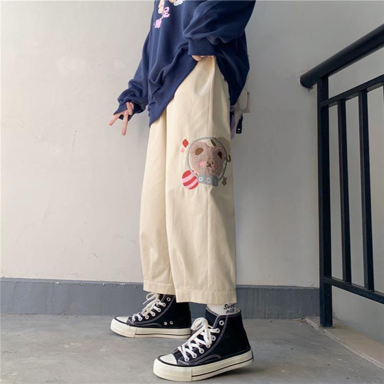Quần kaki nữ Ống Rộng Màu Trơn Kiểu Dáng Xinh Xắn Cho Học Sinh