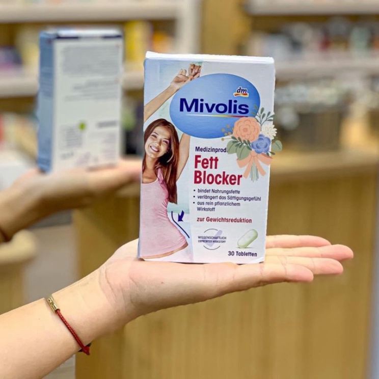 Viên giảm cân giảm mỡ bụng Fett Blocker Mivolis ngăn hấp thu chất béo và tinh bột, thanh lọc cơ thể, 30 viên-Nội địa Đức