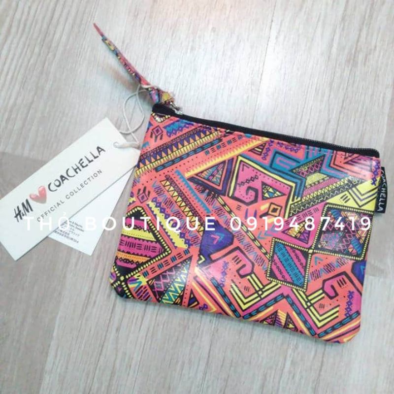 Ví mini H&M auth COACHELLA mini pouch da mềm hoạ tiết thổ cẩm Bohemian màu sắc
