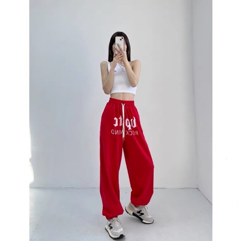 COZOK Quần Thể Thao Lưng Cao Ống Rộng In Chữ Phong Cách Hip Hop