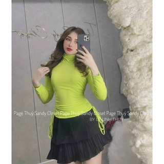 Áo kiểu cổ lọ tay dài trơn rút dây 2 bên cực xinh , chất thun bozip mềm mịn